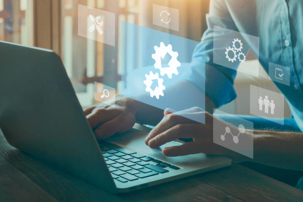 Integration concept, data system technology concept, integration icon with gears